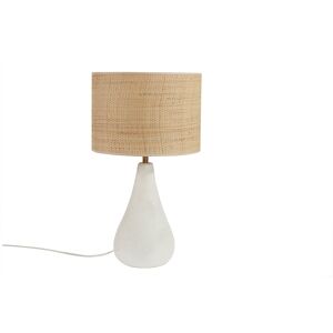 Miliboo Lampe a poser blanche en ceramique effet pierre et abat-jour en raphia H49 cm PYRUS