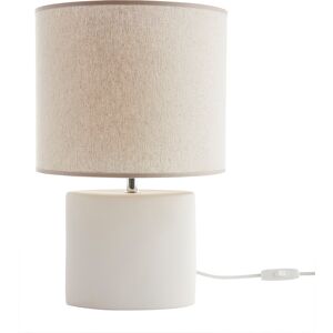 Miliboo Lampe a poser en ceramique blanc mat et abat-jour en lin naturel TIGA