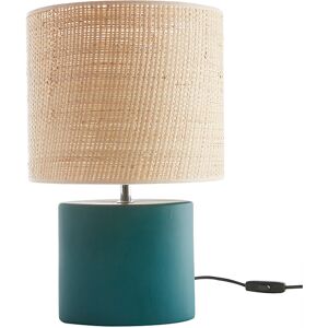 Miliboo Lampe a poser en ceramique bleu petrole mat et abat-jour en raphia naturel H40 cm TIGA