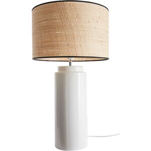 Miliboo Lampe a poser en ceramique emaillee blanche et abat-jour en raphia naturel H64 cm MAJES