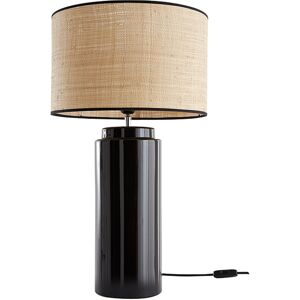 Miliboo Lampe a poser en ceramique emaillee noire et abat-jour en raphia naturel H64 cm MAJES