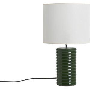 Miliboo Lampe a poser en ceramique emaillee vert fonce et abat-jour ecru H53 cm BERRO