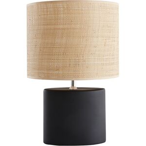 Miliboo Lampe a poser en ceramique noire mat et abat-jour en raphia naturel H40 cm TIGA