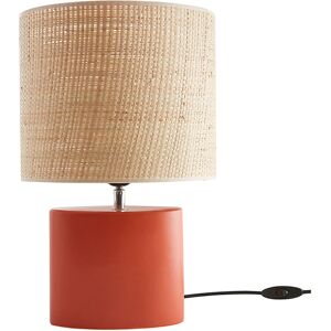 Miliboo Lampe a poser en ceramique terracotta mat et abat-jour en raphia naturel H40 cm TIGA