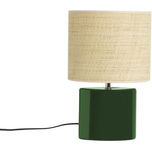 Miliboo Lampe a poser en ceramique vert fonce et abat-jour en raphia naturel H40 cm TIGA