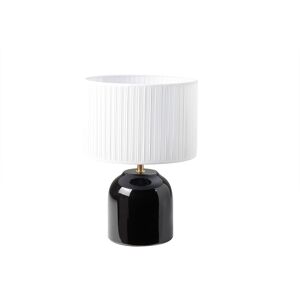 Miliboo Lampe a poser noire en ceramique brillante et abat-jour en tissu plisse blanc H35 cm PIEGA