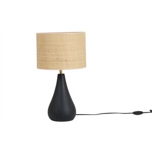 Miliboo Lampe a poser noire en ceramique mate et abat-jour en raphia H49 cm PYRUS