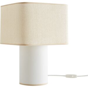 Miliboo Lampe a poser vintage cube en coton ecru et abat-jour en papier tisse H36 CUBO