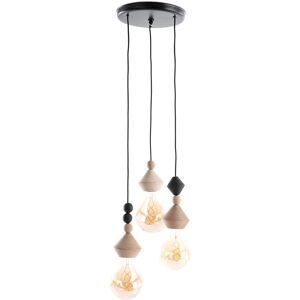 Miliboo Suspension fils 3 lampes avec perles en bois massif L34 cm AKOYA