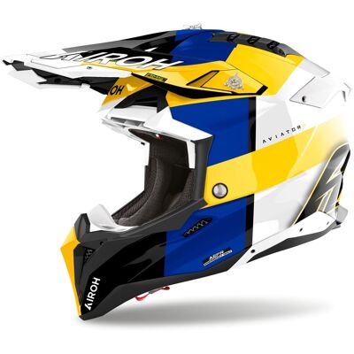 Casque cross Airoh AVIATOR 3 - MONARCH 2025 Blue/Yellow - Publicité Casque cross Airoh AVIATOR 3 - MONARCH 2025 Blue/Yellow - Publicité