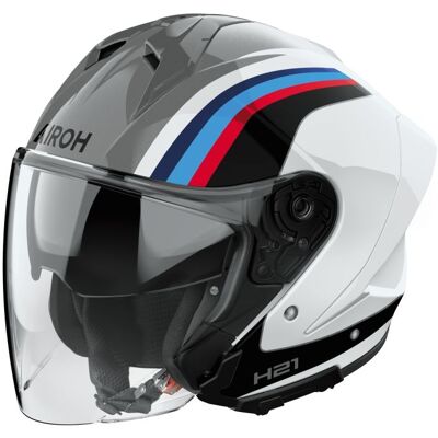 Casque jet Airoh H 21 - ARROW Blanc/Gris/Bleu - Publicité Casque jet Airoh H 21 - ARROW Blanc/Gris/Bleu - Publicité