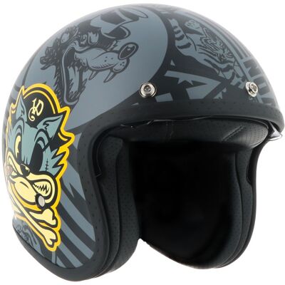 Casque jet Helstons VON DUTCH BIG CAT Noir/Gris - Publicité Casque jet Helstons VON DUTCH BIG CAT Noir/Gris - Publicité