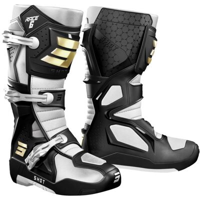Bottes cross Shot RACE 6 2024 Black White Gold - Publicité Bottes cross Shot RACE 6 2024 Black White Gold - Publicité