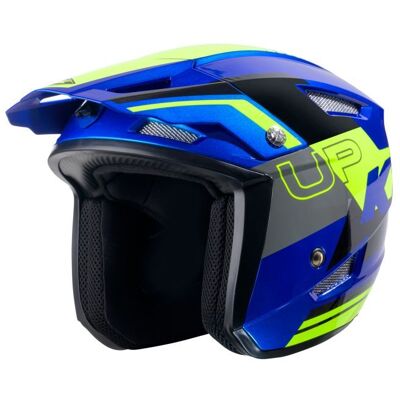 Casque trial Kenny TRIAL UP GRAPHIC 2025 Blue Neon Yellow - Publicité Casque trial Kenny TRIAL UP GRAPHIC 2025 Blue Neon Yellow - Publicité