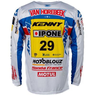 Maillot cross Kenny REPLICA HONDA MOTOBLOUZ SR JEREMY VAN HOREBEEK 2025 Bleu/Blanc/Rouge - Publicité Maillot cross Kenny REPLICA HONDA MOTOBLOUZ SR JEREMY VAN HOREBEEK 2025 Bleu/Blanc/Rouge - Publicité