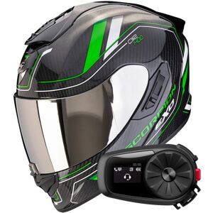 Scorpion Exo 1400 Evo II Carbon Air Mirage Black Green + Kit Bluetooth 5S Solo