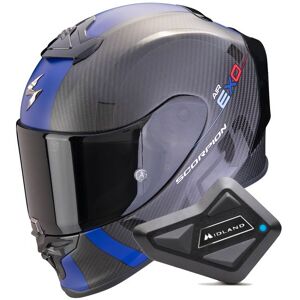 Scorpion Exo R1 Evo Carbon Air MG Matt Black Blue + Kit Bluetooth BT Mini