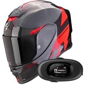 Scorpion Exo R1 Evo Carbon Air Rally Black Red + Kit bluetooth 5R Lite Solo