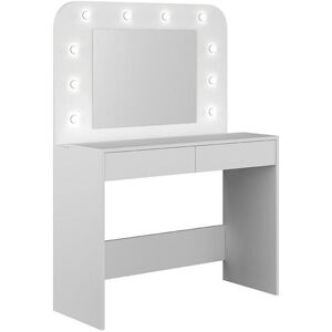 Vente-unique Coiffeuse JOSEPHINE - Miroir à LEDs et rangements - Blanc