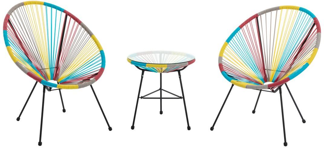 Salon de jardin en fils de résine tressés : 2 fauteuils et une table - Multicolore - ALIOS III de MYLIA