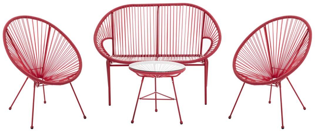 Salon de jardin en fils de résine tressés : 2 fauteuils, un banc et une table - Terracotta - ALIOS III de MYLIA