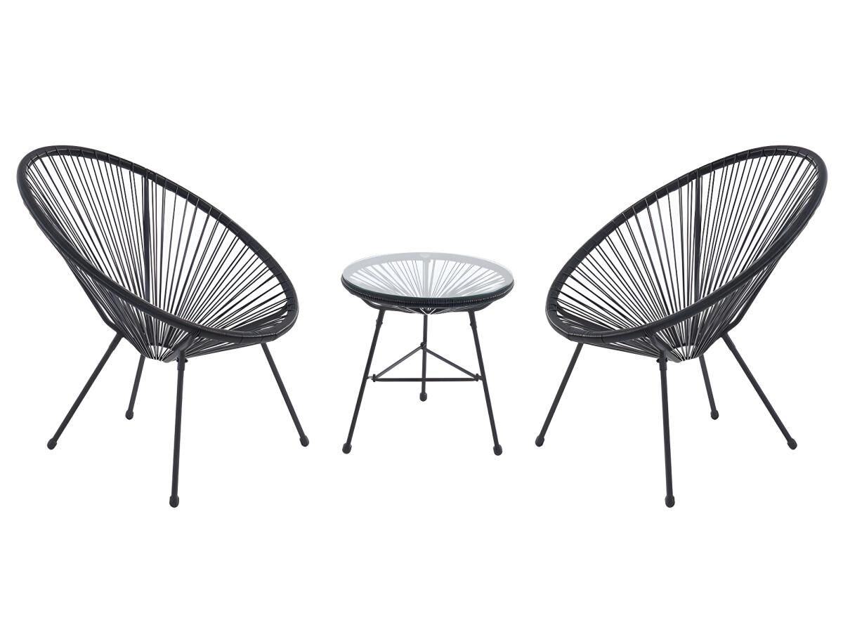 Salon de jardin en fils de résine tressés : 2 fauteuils et une table - Noir - ALIOS III de MYLIA