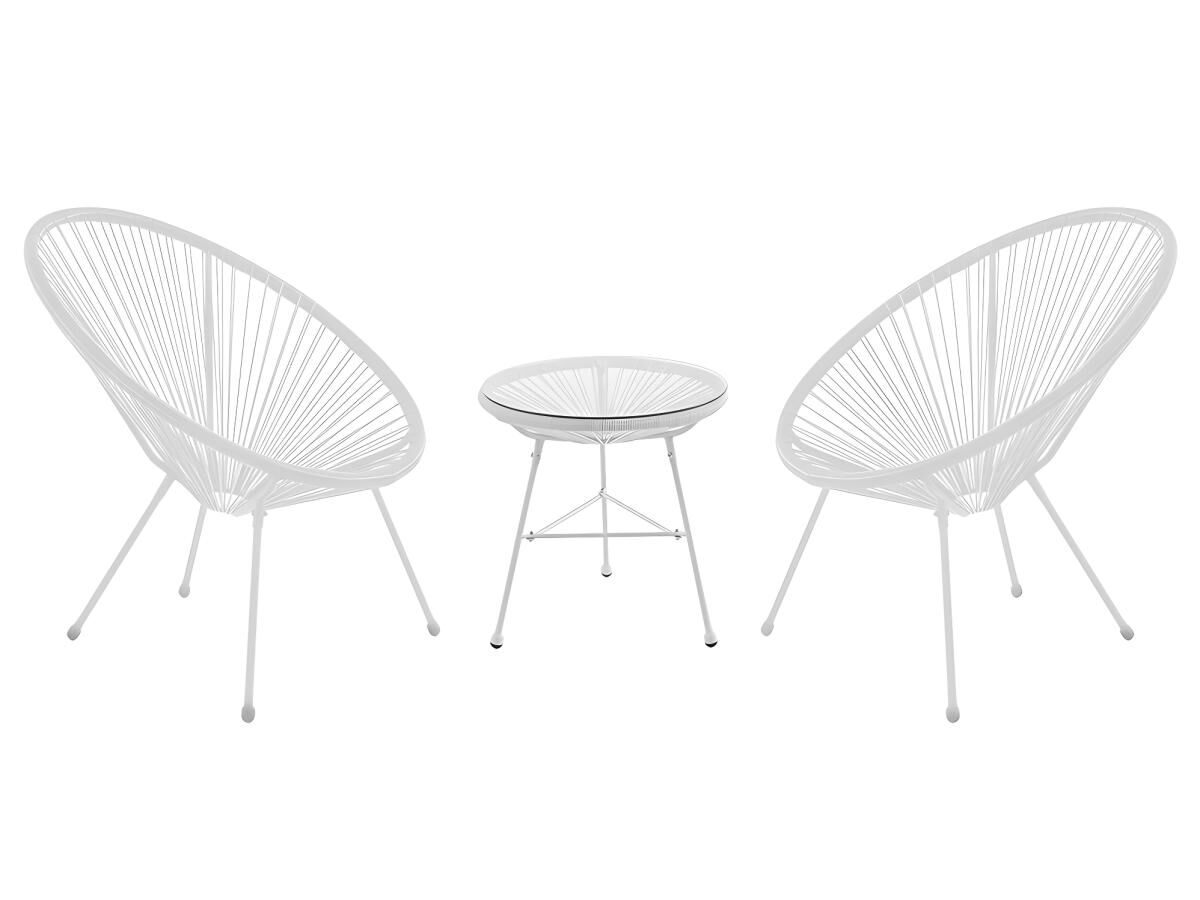 Salon de jardin en fils de résine tressés : 2 fauteuils et une table - Blanc - ALIOS III de MYLIA
