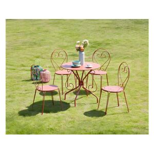 MYLIA Salle à manger de jardin en métal façon fer forgé : une table et 4 chaises empilables - Terracotta - GUERMANTES de MYLIA