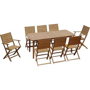 MYLIA Salle à manger de jardin pliante en acacia: une table extensible L180/240cm + 2 fauteuils + 6 chaises - Rallonge papillon - NEMBY de MYLIA