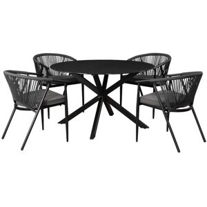 MYLIA Salle à manger de jardin PORTOFINO en aluminium et cordes: une table ronde D.120cm et 4 fauteuils empilables de MYLIA