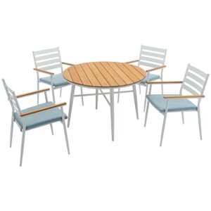 MYLIA Salle à manger de jardin en bois et aluminium : une table D.110 cm et 4 fauteuils - Blanc et naturel clair - MIAMI de MYLIA