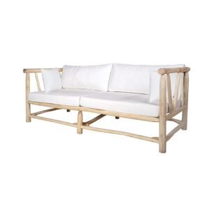 MYLIA Canapé de jardin 3 places en teck avec coussins - Naturel clair et blanc - TULUM de MYLIA