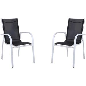 MYLIA Lot de 2 fauteuils de jardin empilables en aluminium et textile gris et blanc - LINOSA de MYLIA