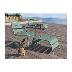 MYLIA Fauteuil bas de jardin empilable + repose pied en métal - Vert amande - MIRMANDE de MYLIA