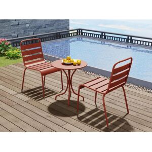 MYLIA Salle à manger de jardin en métal - une table D.60cm et 2 chaises empilables - Terracotta - MIRMANDE de MYLIA