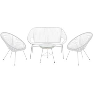 MYLIA Salon de jardin en fils de résine tressés : 2 fauteuils, un banc et une table - Blanc - ALIOS III de MYLIA