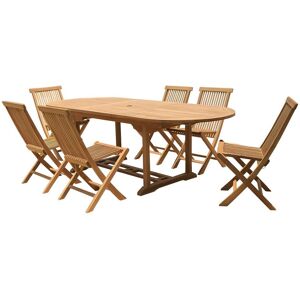 MYLIA Salle à manger de jardin en teck : une table extensible L.180 / 240 cm et 6 chaises pliantes - Naturel clair - BYBLOS II de MYLIA