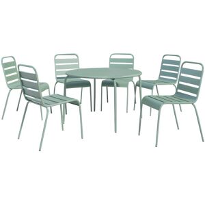 MYLIA Salle à manger de jardin en métal - une table ronde D.130cm et 6 chaises empilables - Vert amande - MIRMANDE de MYLIA