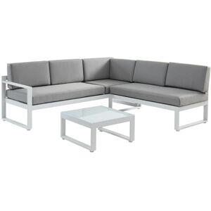 MYLIA Salon de jardin en aluminium : Table basse et canapé d'angle relevable 6 places - Gris - PALAOS II de MYLIA