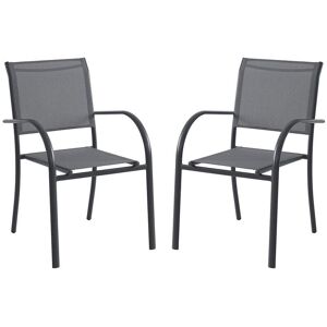 MYLIA Lot de 2 fauteuils de jardin empilables en aluminium et textilène - Gris anthracite - JOLANE de MYLIA