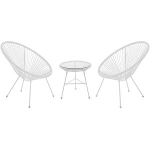 MYLIA Salon de jardin en fils de résine tressés : 2 fauteuils et une table - Blanc - ALIOS III de MYLIA