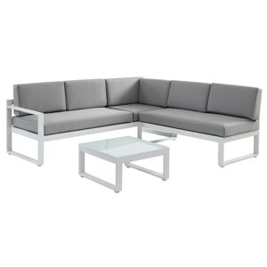 MYLIA Salon de jardin en aluminium : Table basse et canapé d'angle relevable 6 places - Gris - PALAOS II - Publicité