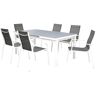 Salle à manger de jardin en aluminium grise et blanche : 6 fauteuils et une table extensible - LINOSA de MYLIA