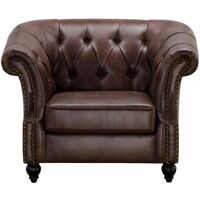 Vente-unique Fauteuil Chesterield AQUITAINE en microfibre aspect cuir vieilli – Marron