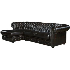 Vente-unique.com Canapé d'angle chesterfield BRENTON 100% cuir de buffle - Marron reflets châtains - Angle gauche