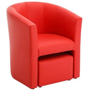 Vente-unique Fauteuil cabriolet et pouf en simili rouge JOVANA