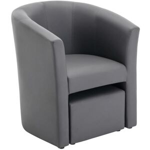 Vente-unique Fauteuil cabriolet et pouf en simili gris JOVANA