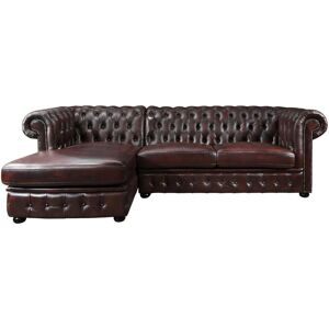 Vente-unique.com Canapé d'angle chesterfield BRENTON 100% cuir de buffle - Bordeaux- Angle gauche