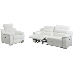 Vente-unique Canapé 3 places et fauteuil relax électrique en cuir blanc ARENA III