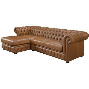 Vente-unique.com Canapé d'angle gauche chesterfield BRENTON 100% cuir de buffle premium - Caramel vintage